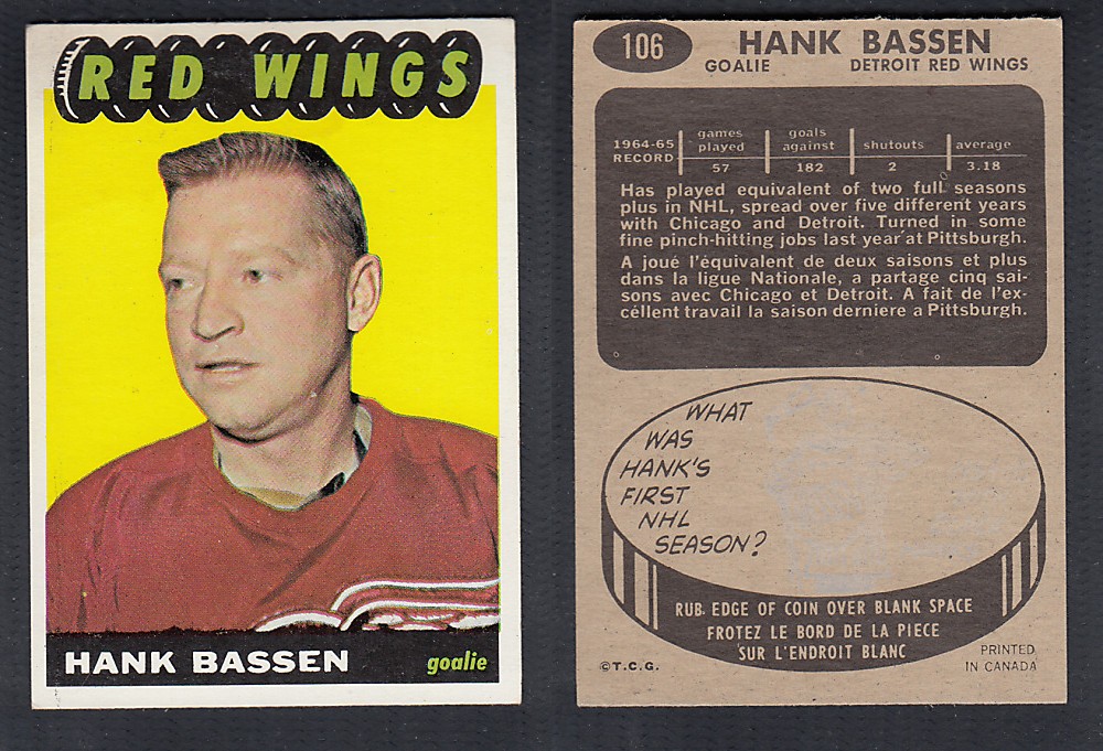 1965-66 TOPPS HOCKEY CARD #106 H. BASSEN photo