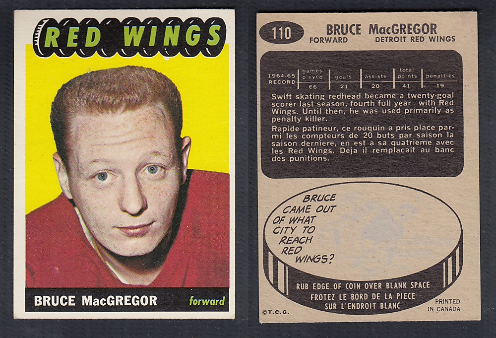 1965-66 TOPPS HOCKEY CARD #110 B. MacGREGOR photo