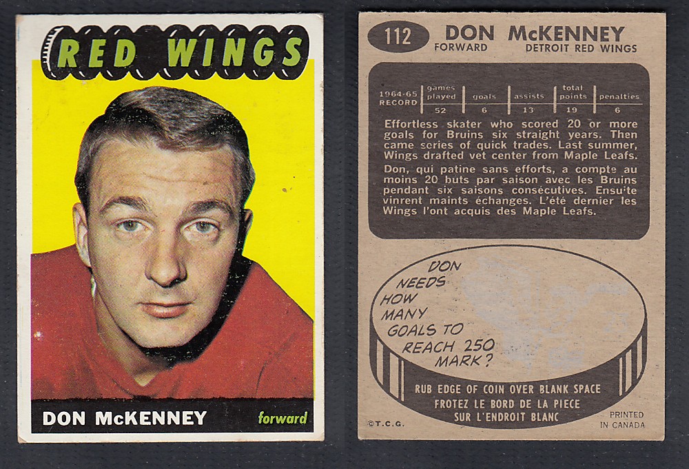 1965-66 TOPPS HOCKEY CARD #112 D. McKENNEY photo