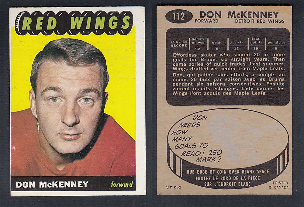 1965-66 TOPPS HOCKEY CARD #112 D. McKENNEY photo