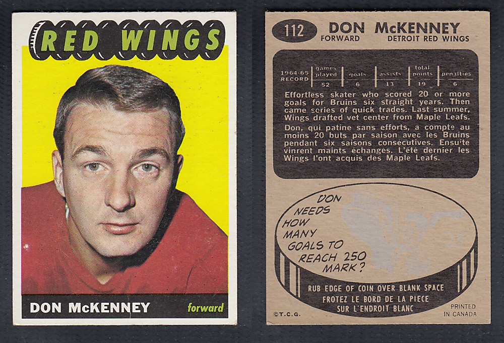 1965-66 TOPPS HOCKEY CARD #112 D. McKENNEY photo