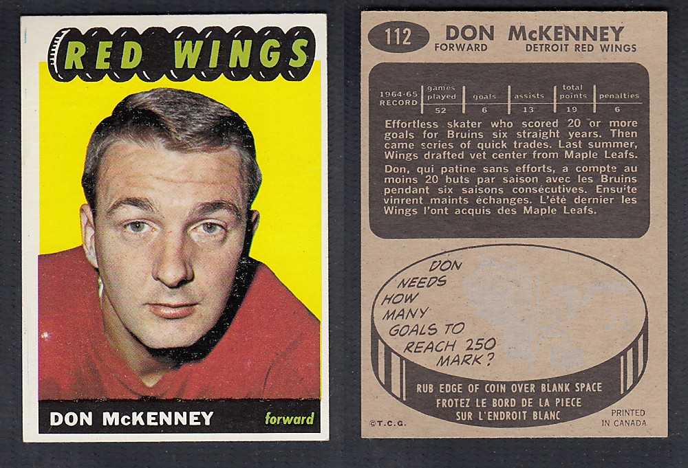 1965-66 TOPPS HOCKEY CARD #112 D. McKENNEY photo