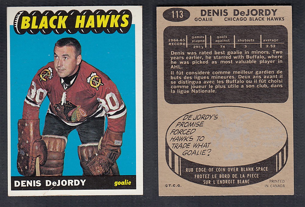 1965-66 TOPPS HOCKEY CARD #113 D. DeJORDY photo