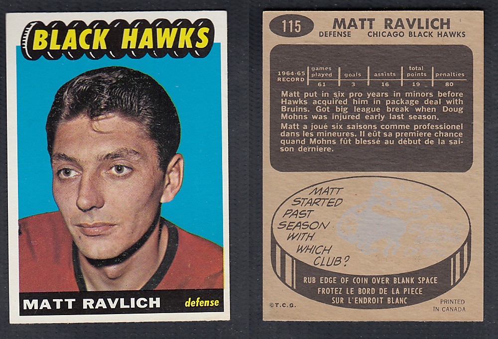 1965-66 TOPPS HOCKEY CARD #115 M. RAVLICH photo