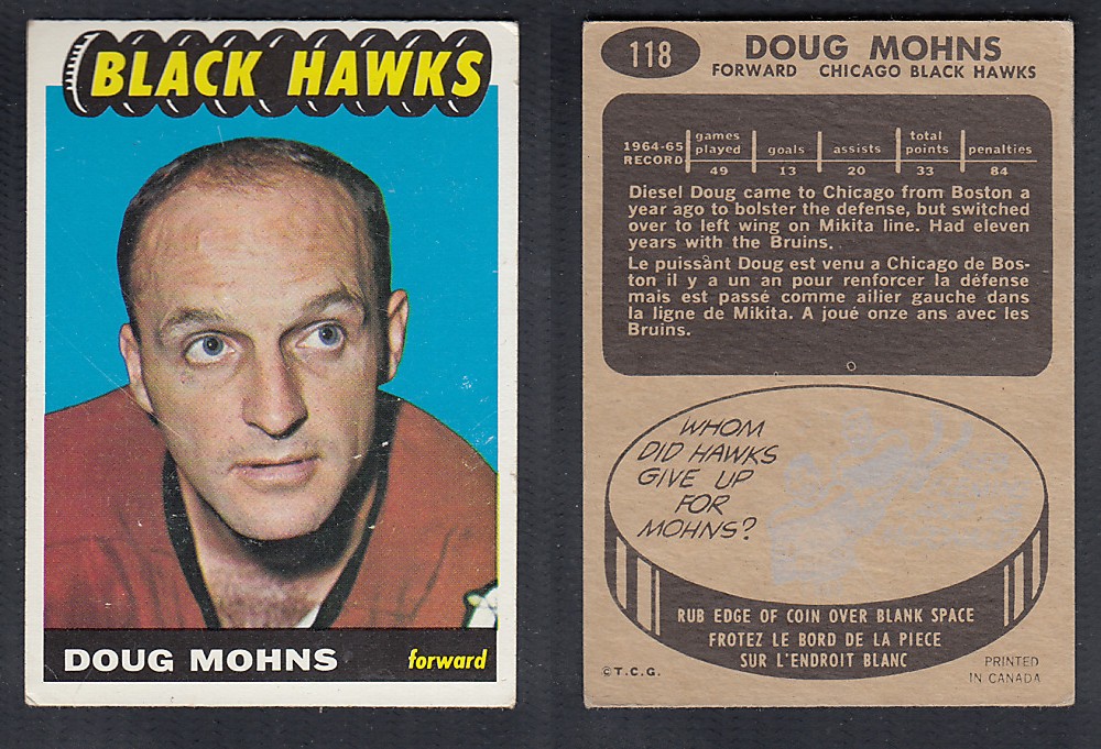 1965-66 TOPPS HOCKEY CARD #118 D. MOHNS photo