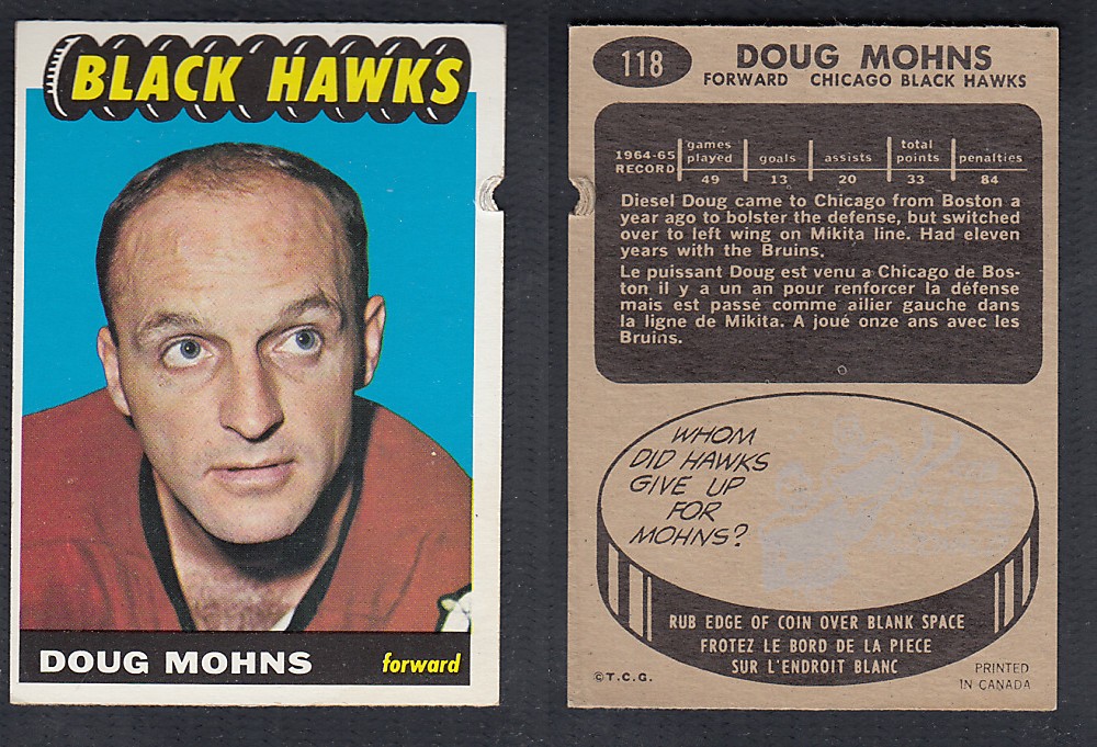 1965-66 TOPPS HOCKEY CARD #118 D. MOHNS photo