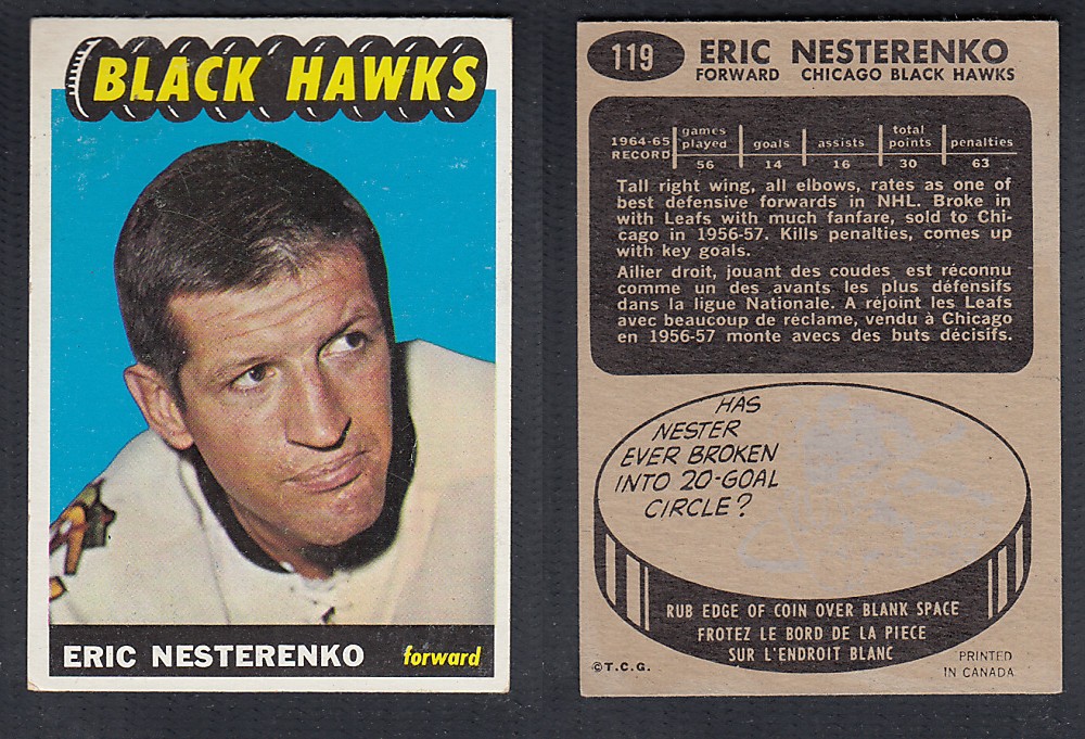 1965-66 TOPPS HOCKEY CARD #119 E. NESTERENKO photo