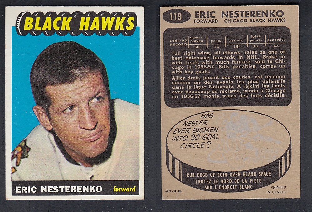 1965-66 TOPPS HOCKEY CARD #119 E. NESTERENKO photo