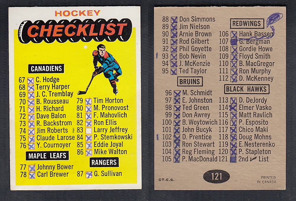 1965-66 TOPPS HOCKEY CARD #121 CHECKLIST photo