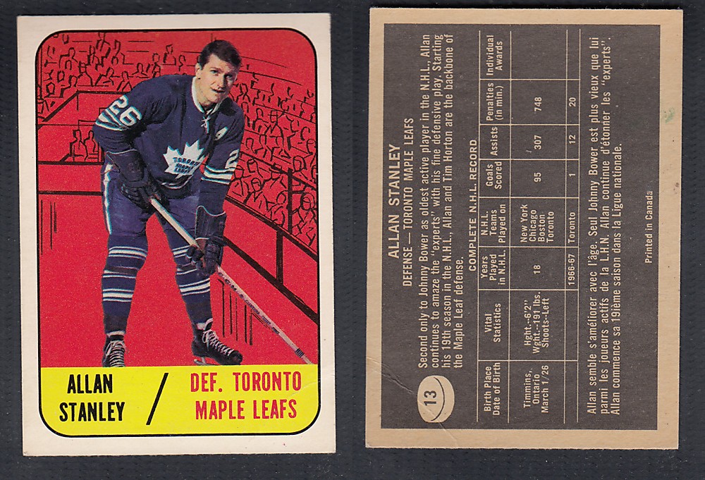 1967-68 TOPPS HOCKEY CARD #13 A. STANLEY photo