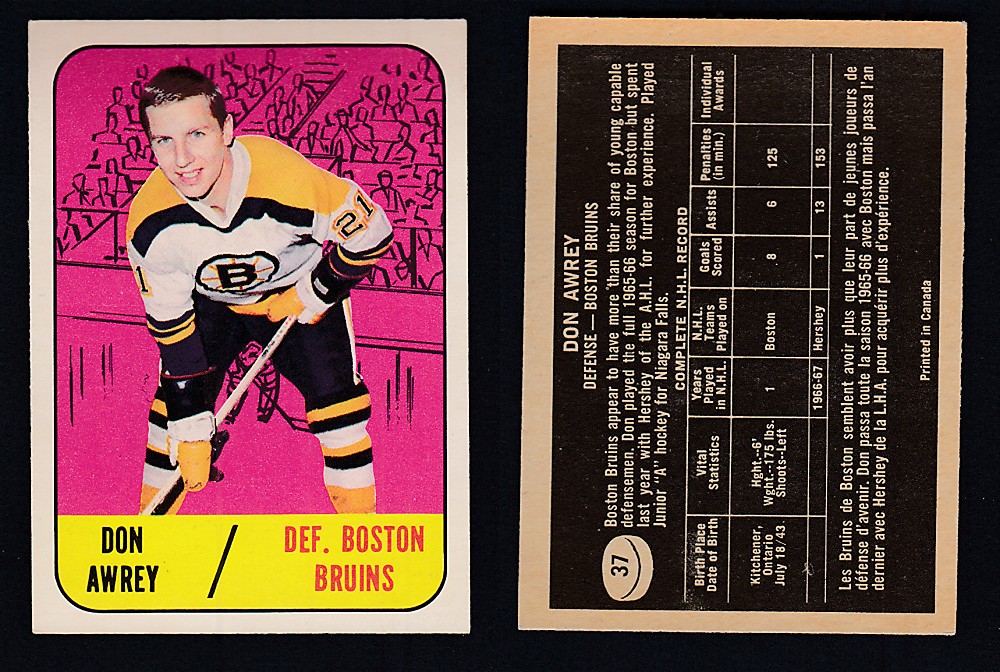 1967-68 TOPPS HOCKEY CARD #37 D. AWREY photo