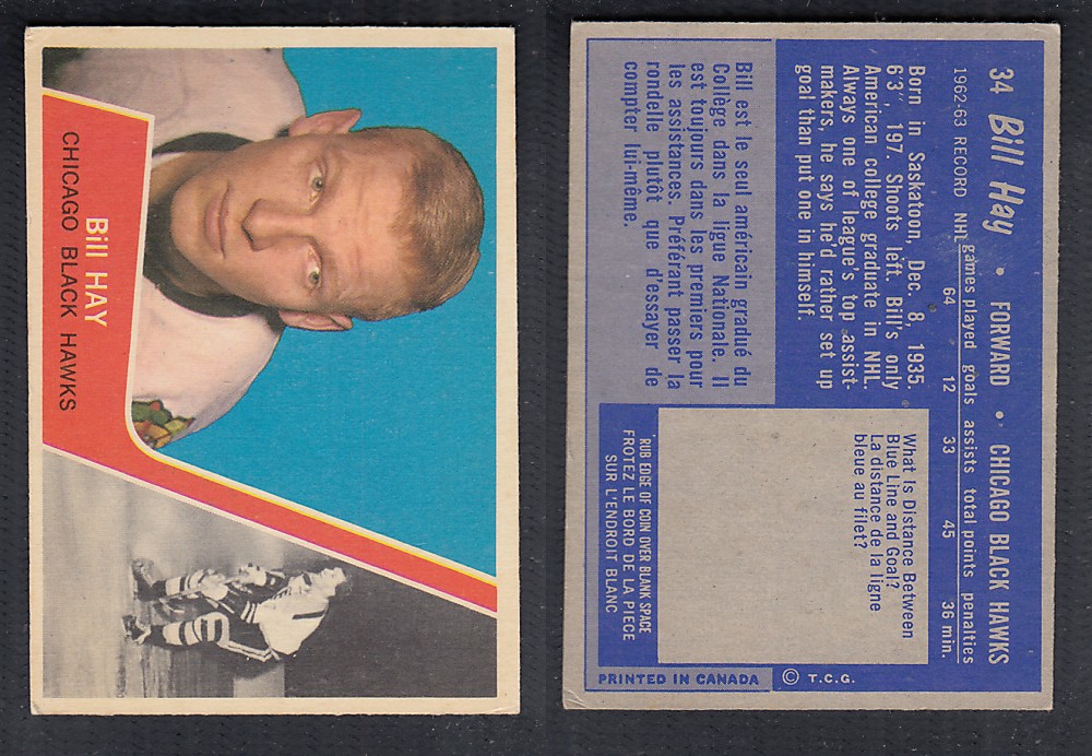 1963-64 TOPPS HOCKEY CARD #33 B. HAY photo