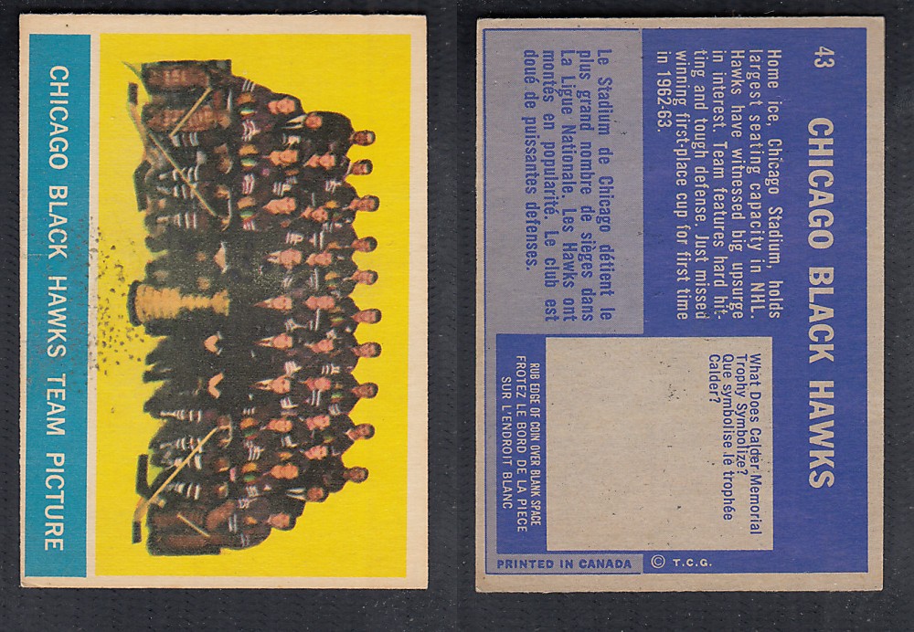 1963-64 TOPPS HOCKEY CARD #43 CHICAGO BLACK HAWKS TEAM photo