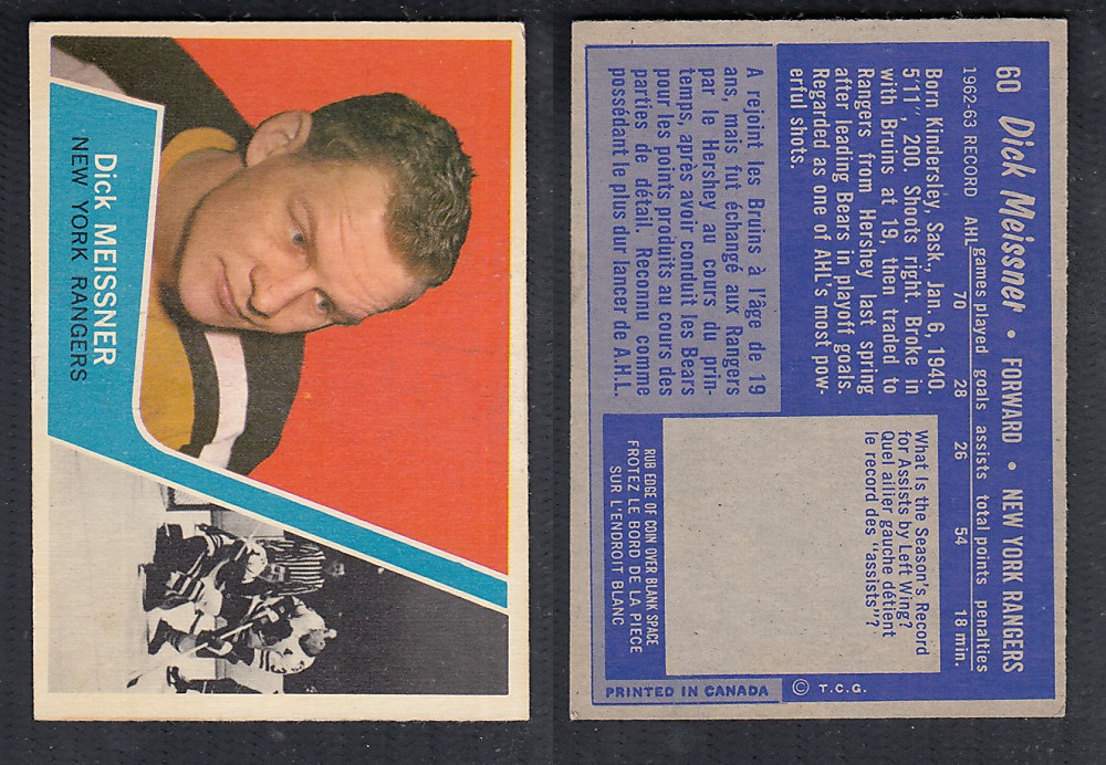 1963-64 TOPPS HOCKEY CARD #60 D.MEISSNER photo