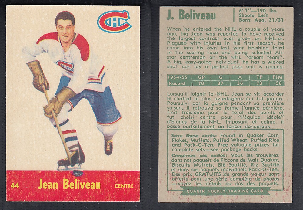 1955-56 QUAKER OATS #44 J. BELIVEAU photo