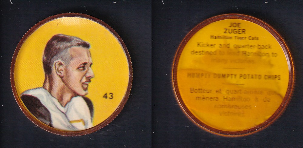 1963 CFL NALLEY'S FOOTBALL COIN #43 J. ZUGER photo