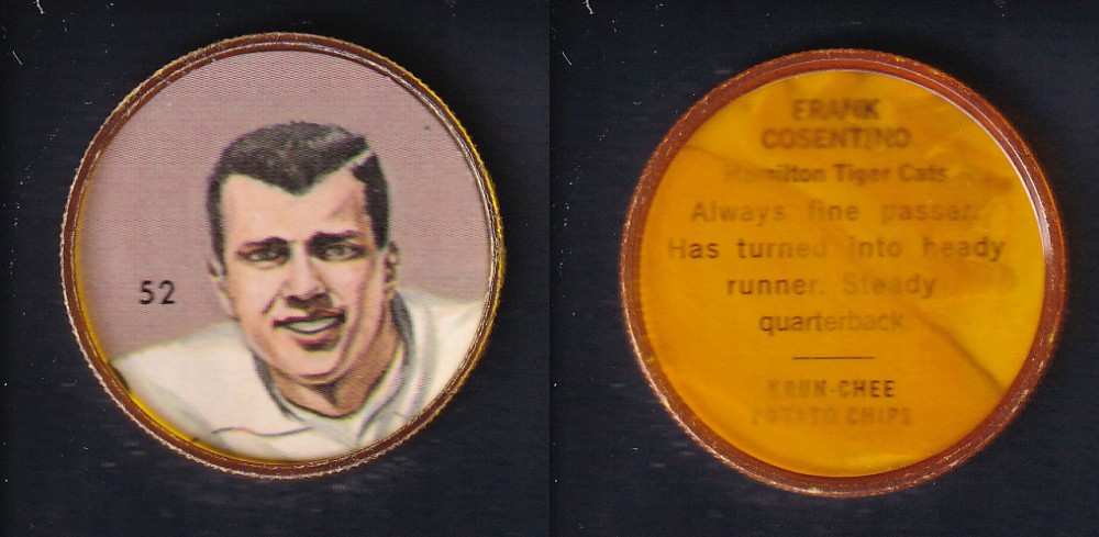 1963 CFL NALLEY'S FOOTBALL COIN #52 F. COSENTINO photo