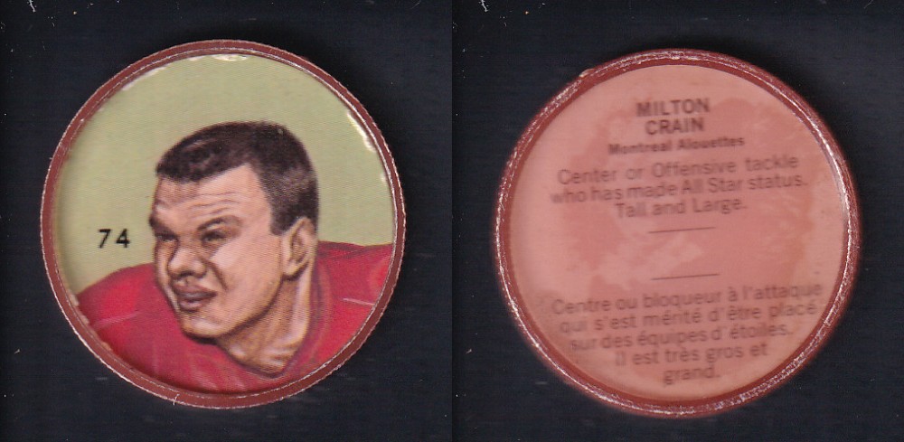 1963 CFL NALLEY'S FOOTBALL COIN #74 M. CRAIN photo