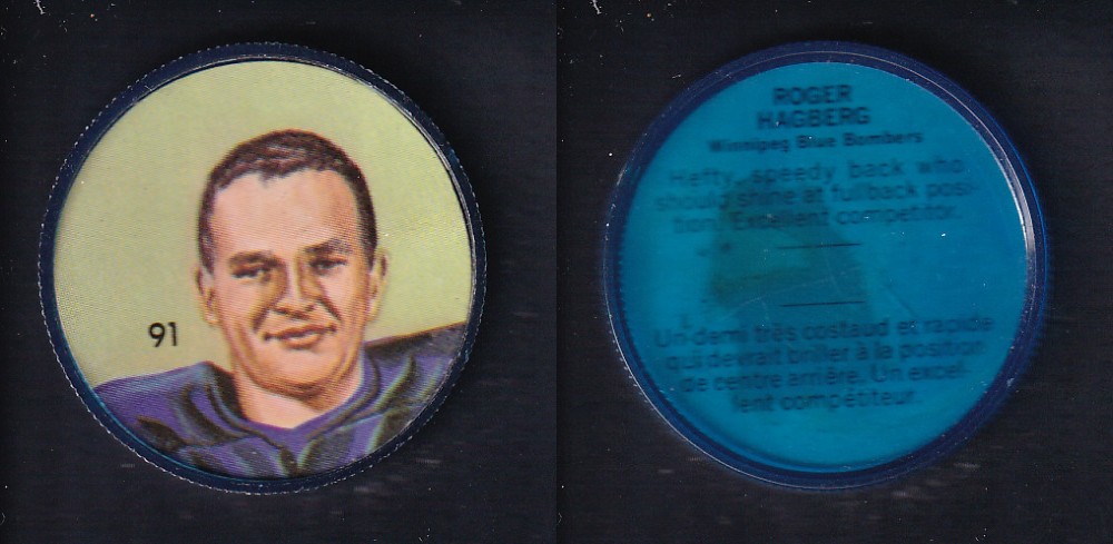 1963 CFL NALLEY'S FOOTBALL COIN #91 R. HAGBERG photo