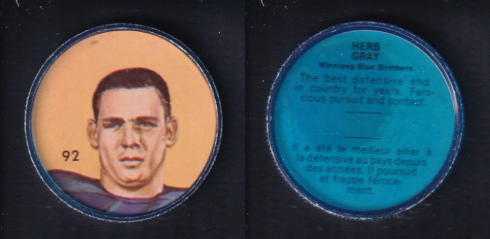 1963 CFL NALLEY'S FOOTBALL COIN #92 H. GRAY photo