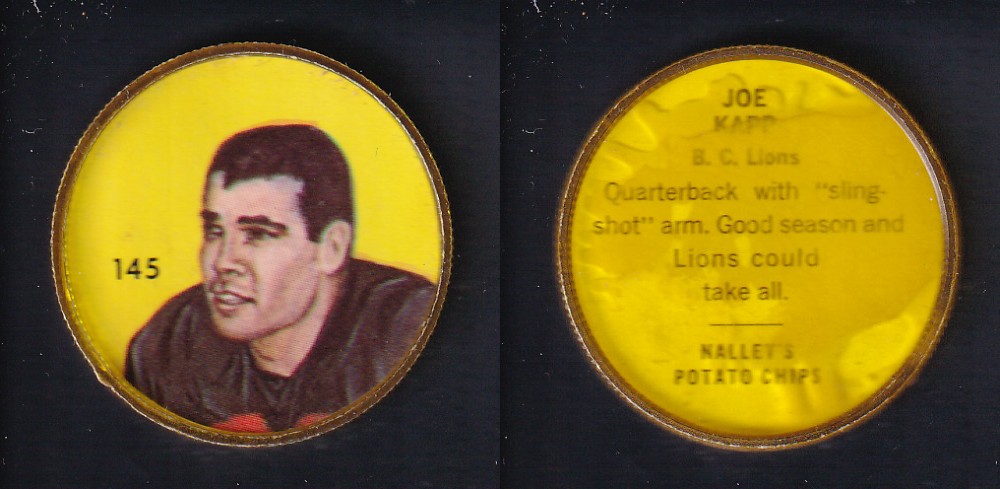 1963 CFL NALLEY'S FOOTBALL COIN #145 J. KAPP photo