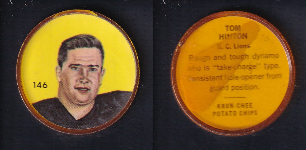 1963 CFL NALLEY'S FOOTBALL COIN #146 T. HINTON photo