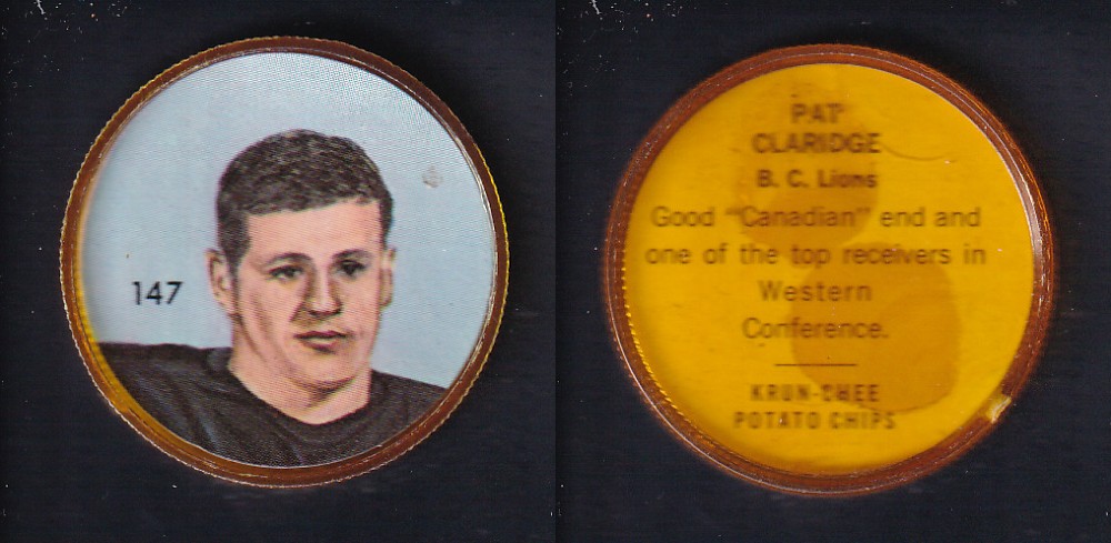 1963 CFL NALLEY'S FOOTBALL COIN #147 P. CLARIDGE photo