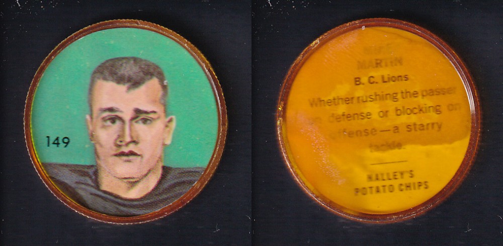1963 CFL NALLEY'S FOOTBALL COIN #149 M. MARTIN photo