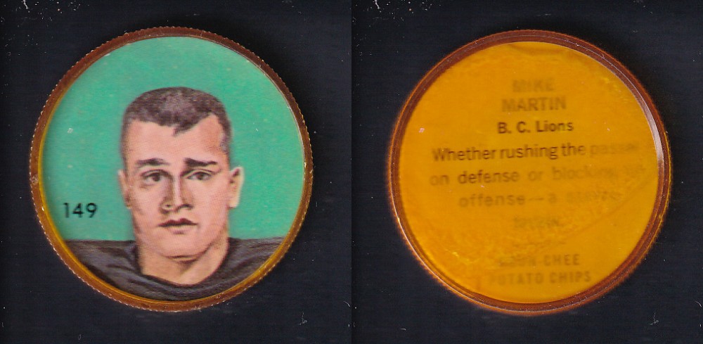 1963 CFL NALLEY'S FOOTBALL COIN #149 M. MARTIN photo