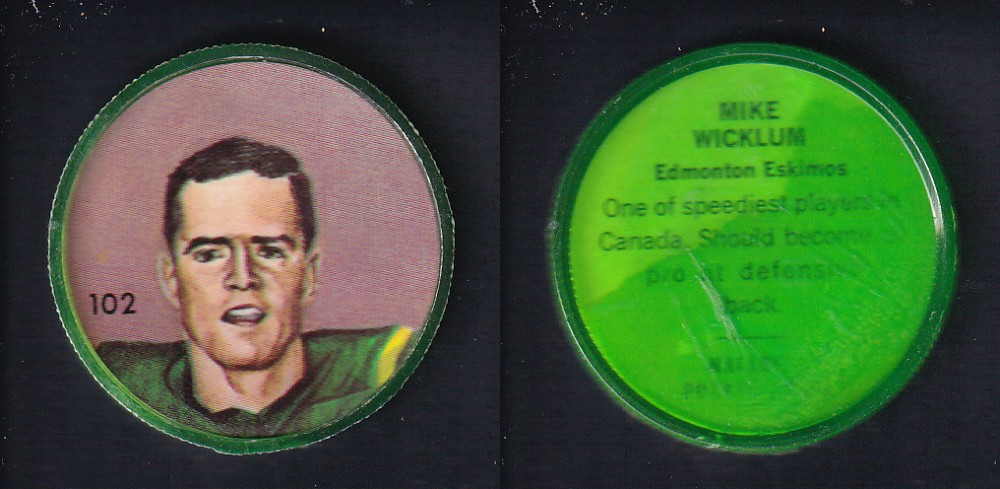 1963 CFL NALLEY'S FOOTBALL COIN #102 M. WICKLUM photo
