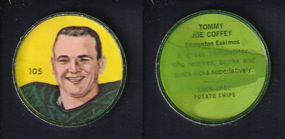 1963 CFL NALLEY'S FOOTBALL COIN #105 T. J. COFFEY photo