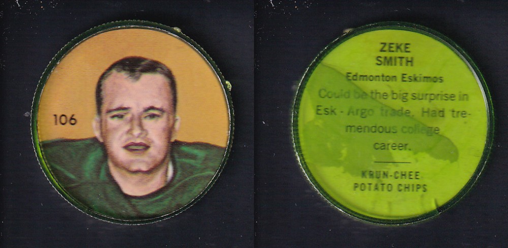 1963 CFL NALLEY'S FOOTBALL COIN #106 Z. SMITH photo