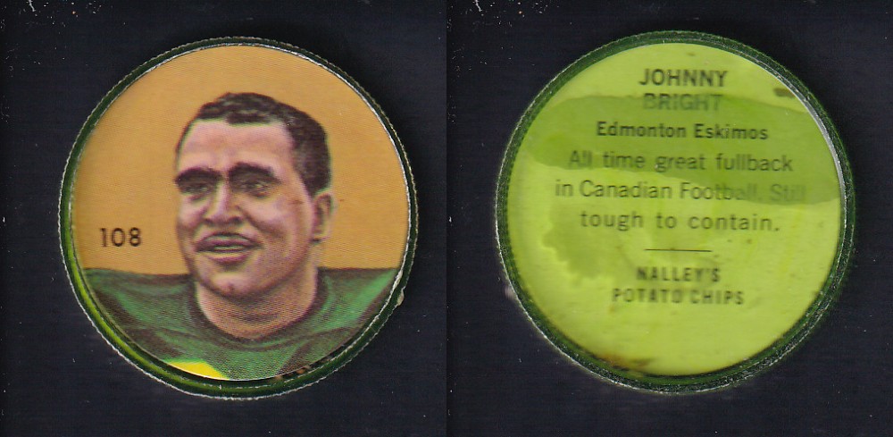 1963 CFL NALLEY'S FOOTBALL COIN #108 J. BRIGHT photo