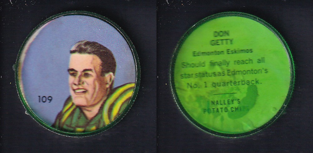 1963 CFL NALLEY'S FOOTBALL COIN #109 D. GETTY photo