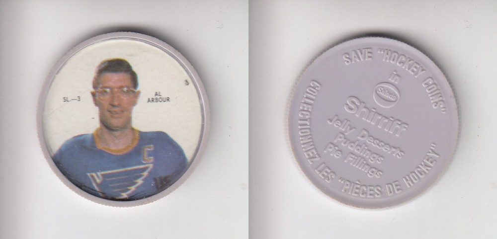 1968-69 SHIRRIFF HOCKEY COIN SL-3 A. ARBOUR photo