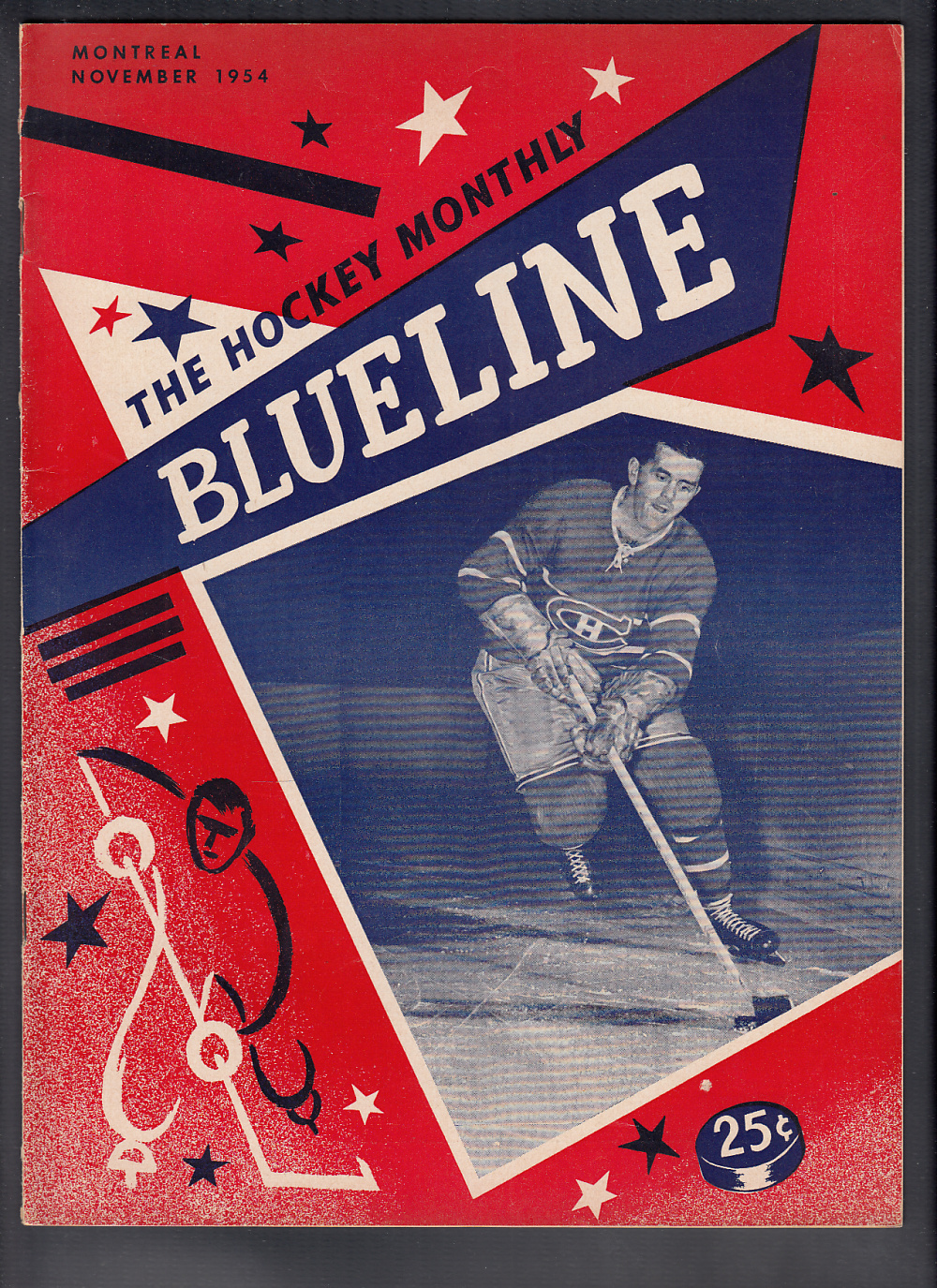 1954 BLUELINE HOCKEY MAGAZINE M. RICHARD ON COVER photo