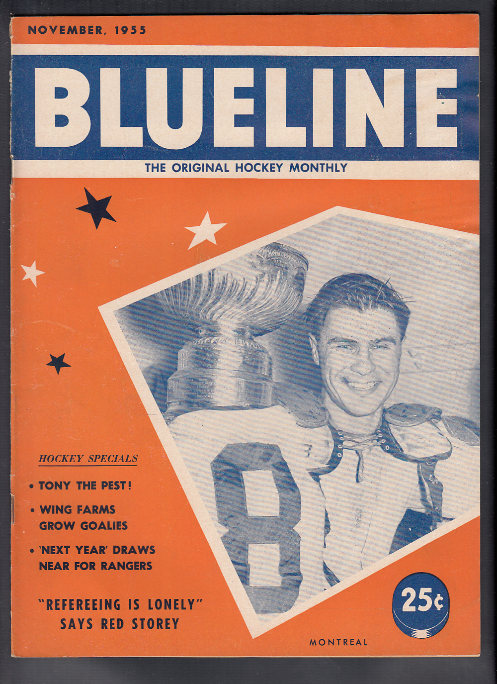 1955 BLUELINE HOCKEY MAGAZINE T. LESWICK ON COVER photo