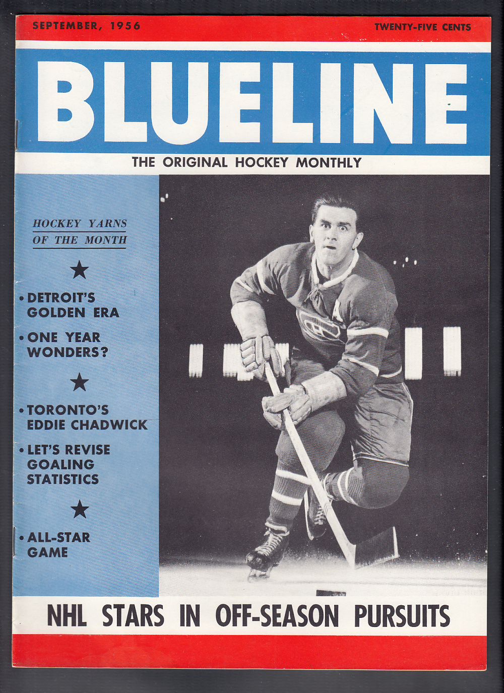 1956 BLUELINE HOCKEY MAGAZINE M. RICHARD ON COVER photo