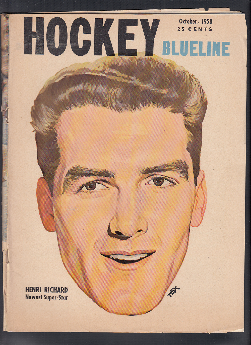 1958 BLUELINE HOCKEY MAGAZINE H. RICHARD ON COVER photo