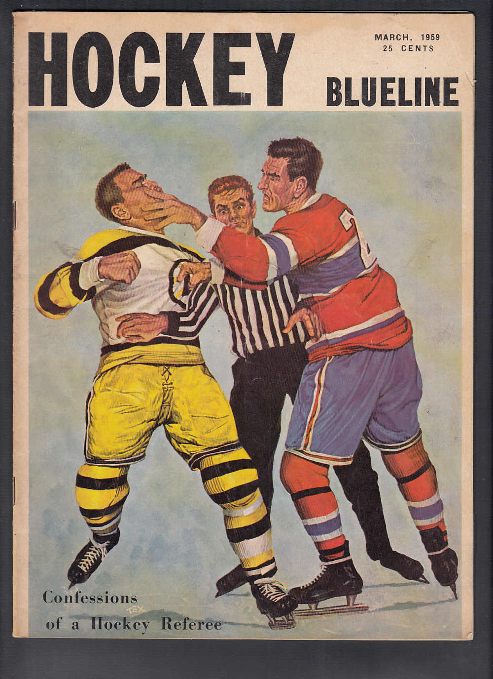 1959 BLUELINE HOCKEY MAGAZINE D. HARVEY ON COVER photo