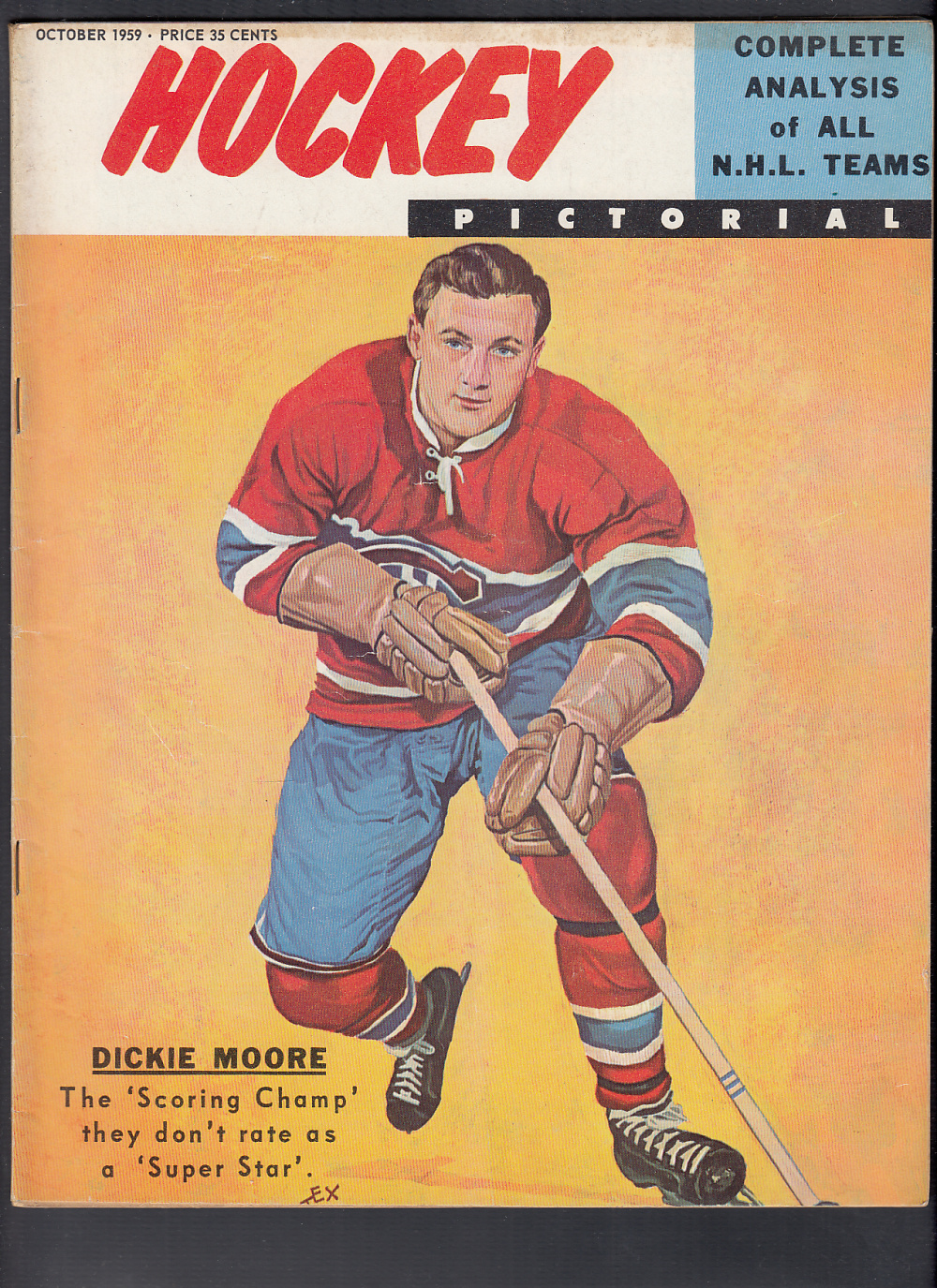 1959 HOCKEY PICTORIAL MAGAZINE D. MOORE ON COVER photo