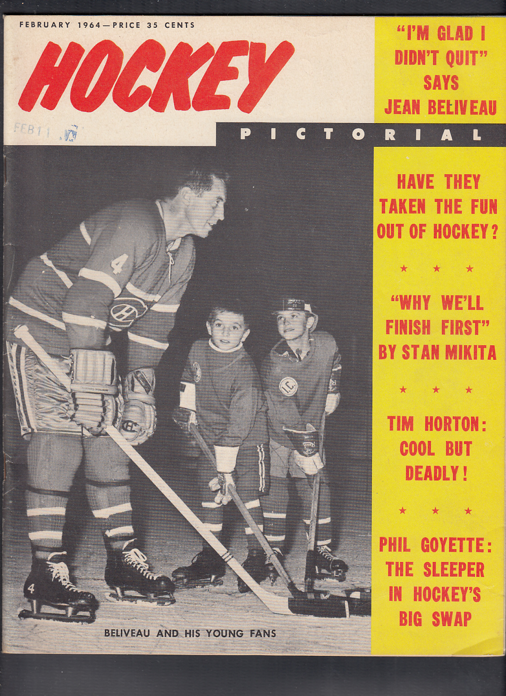 1964 HOCKEY PICTORIAL MAGAZINE J. BELIVEAU ON COVER photo