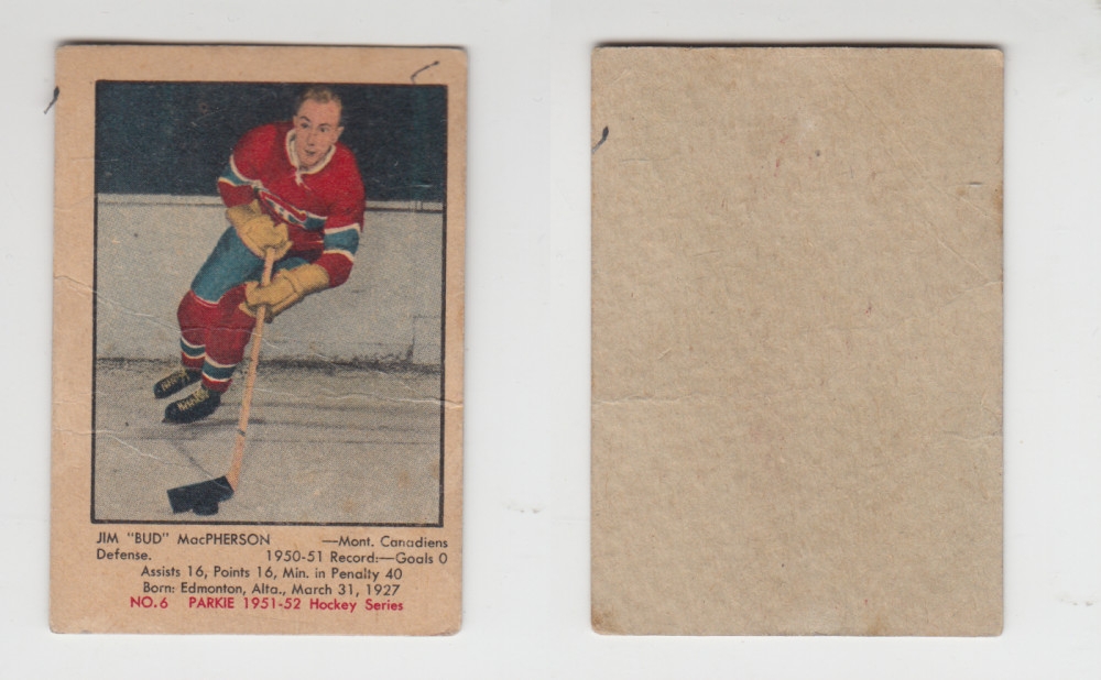 1951-52 PARKHURST HOCKEY CARD #6 J. MacPHERSON photo