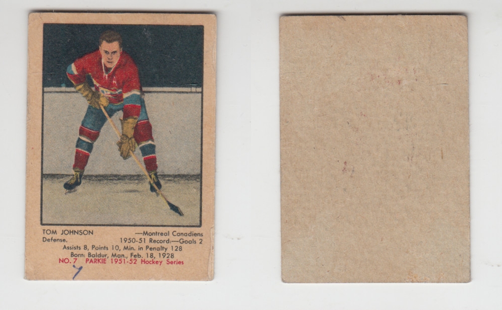 1951-52 PARKHURST HOCKEY CARD #7 T. JOHNSON photo