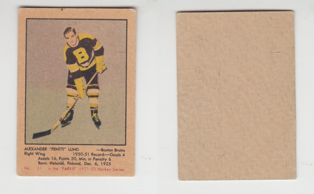 1951-52 PARKHURST HOCKEY CARD #31 A. LUND photo