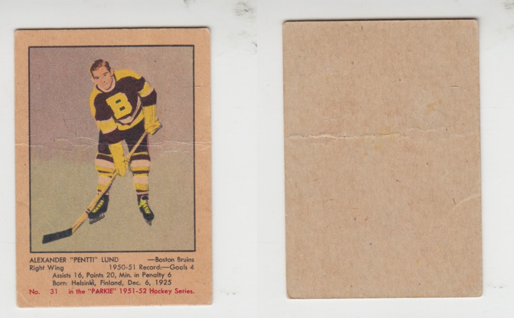 1951-52 PARKHURST HOCKEY CARD #31 A. LUND photo