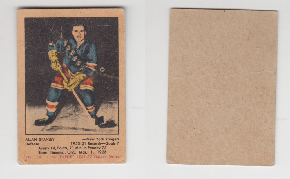 1951-52 PARKHURST HOCKEY CARD #94 A. STANLEY photo