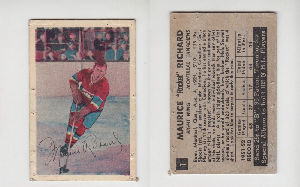 1952-53 PARKHURST HOCKEY CARD #1 M. RICHARD photo