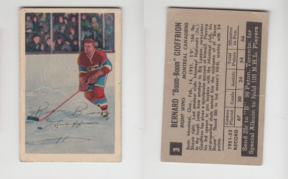 1952-53 PARKHURST HOCKEY CARD #3 B. GIOFFRION photo