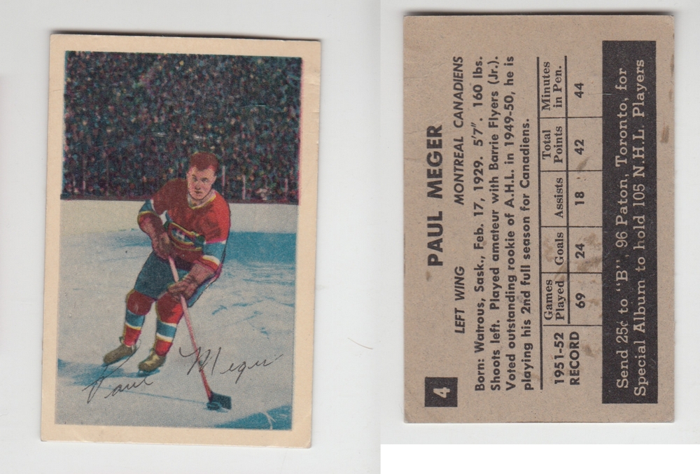 1952-53 PARKHURST HOCKEY CARD #4 P. MEGER photo